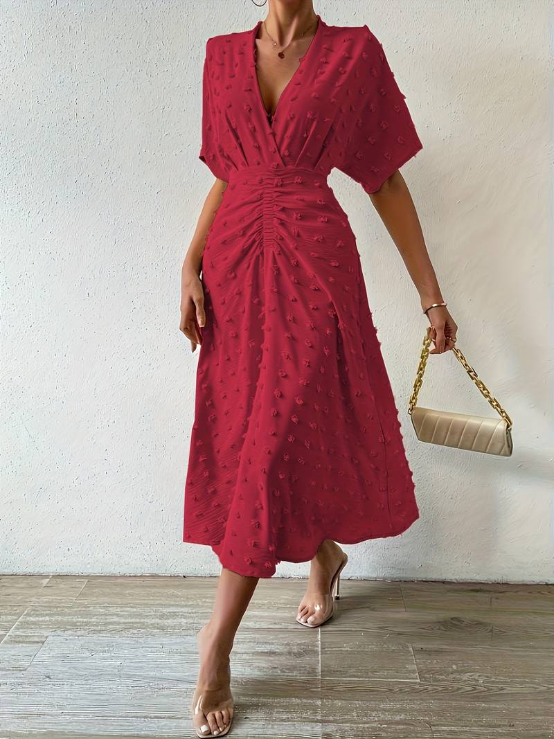 Indigo | Elegante Midi Jurk met V-Hals en Taille-Accent