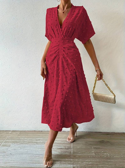 Indigo | Elegante Midi Jurk met V-Hals en Taille-Accent