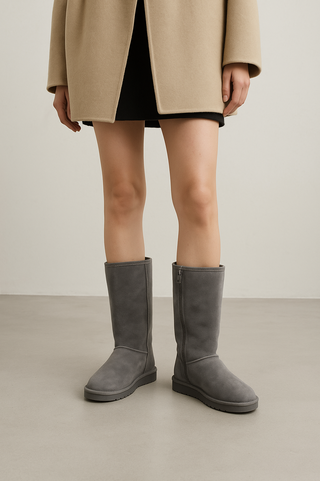 hoge ugg laarzen van sheepskin schapenhuid met nepbont binnenkant voering. ze zijn waterdicht en super comfortabel, perfect voor het najaar, de herfst en winter van 2025
