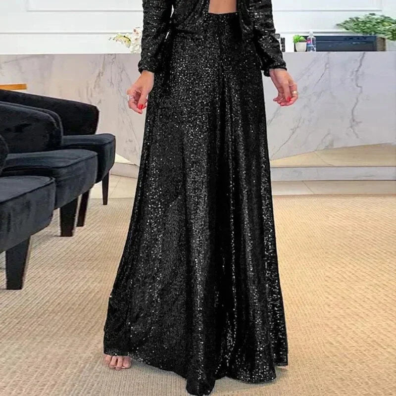 Tanith | Pailletten Wide-Leg Broek met Pailletten