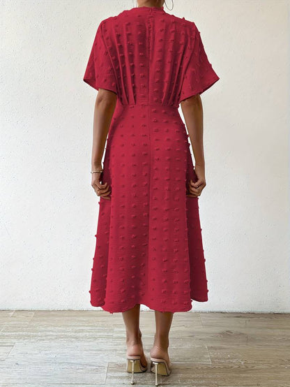 Indigo | Elegante Midi Jurk met V-Hals en Taille-Accent