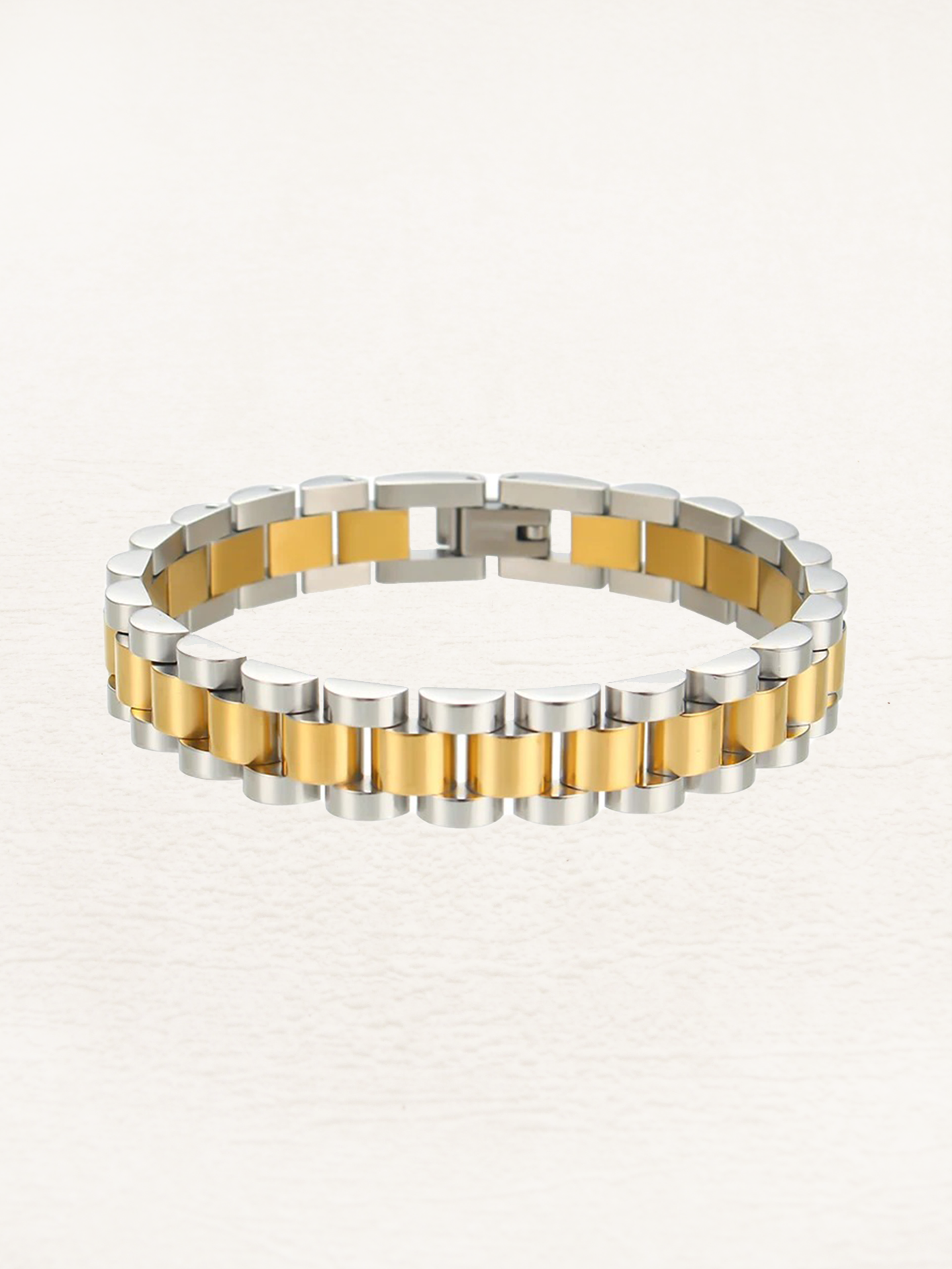 Palmina | Brede Schakelarmband Goud-Zilver