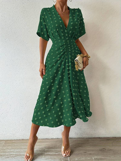 Indigo | Elegante Midi Jurk met V-Hals en Taille-Accent