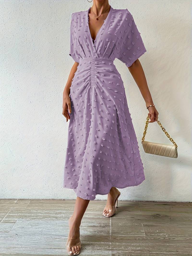 Indigo | Elegante Midi Jurk met V-Hals en Taille-Accent