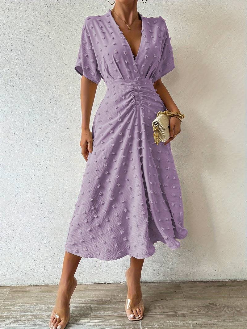 Indigo | Elegante Midi Jurk met V-Hals en Taille-Accent