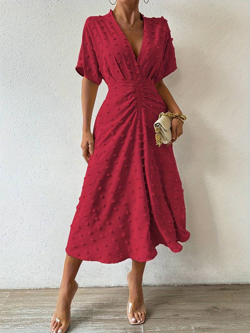 Indigo | Elegante Midi Jurk met V-Hals en Taille-Accent