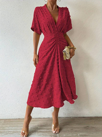 Indigo | Elegante Midi Jurk met V-Hals en Taille-Accent