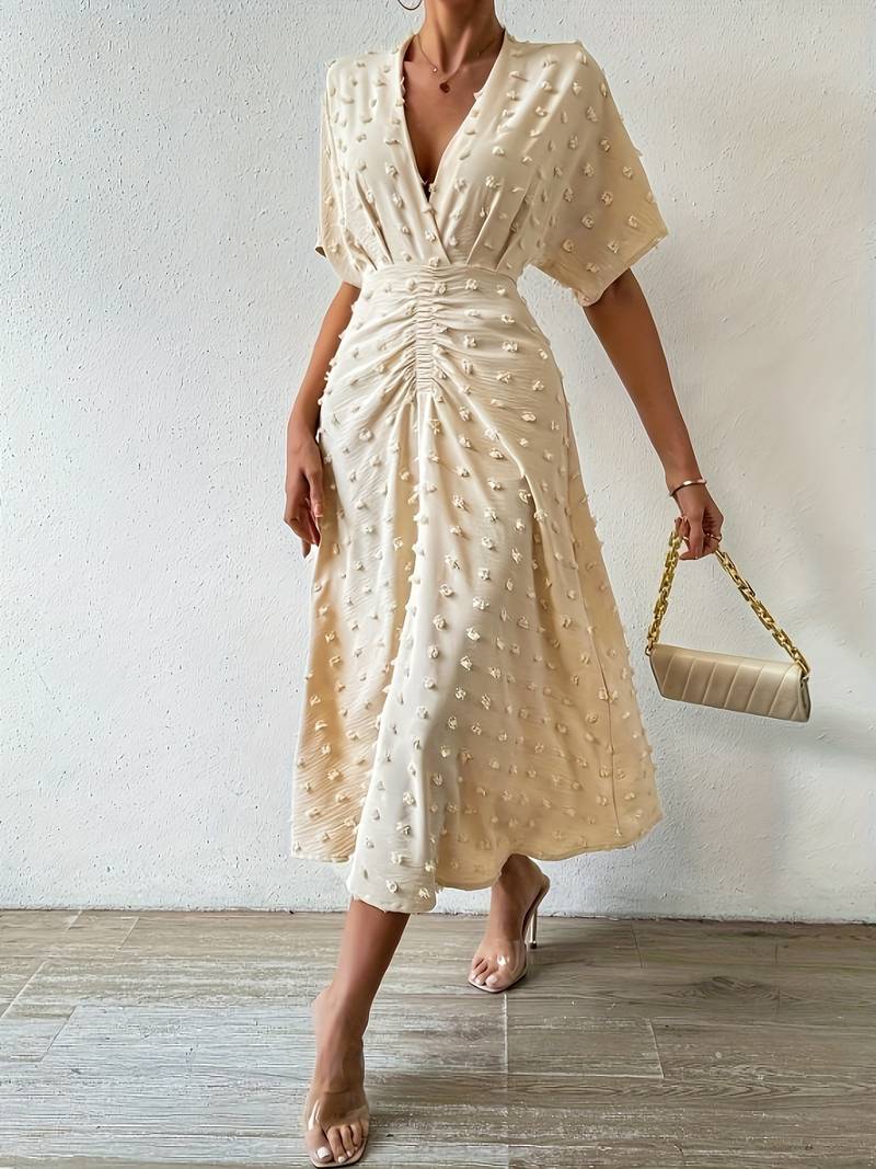 Indigo | Elegante Midi Jurk met V-Hals en Taille-Accent