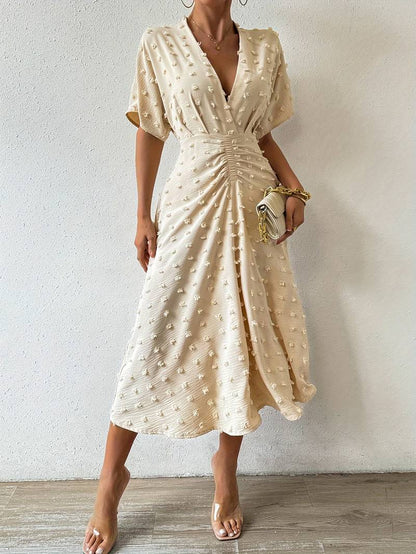 Indigo | Elegante Midi Jurk met V-Hals en Taille-Accent