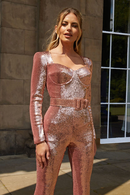 glitter jumpsuit met ceintuur